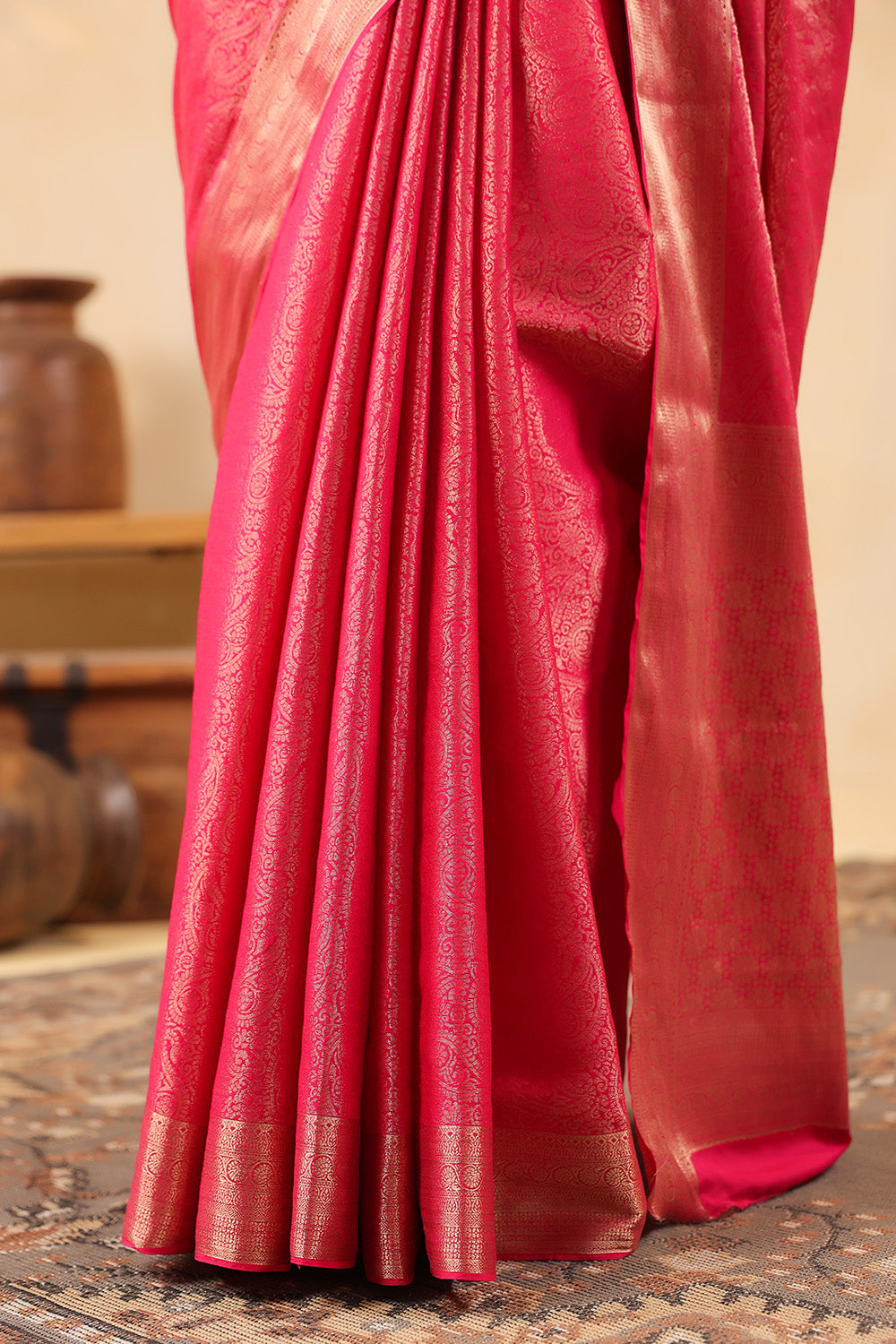 Rani Color Zari Woven Soft Silk Saree
