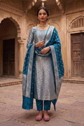 Teal Blue Banarsi Silk Woven Unstitched Suit Material