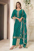 Teal Silk Zari & Resham Woven Suit Set