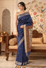 Navy Cotton Printed And Woven Border Saree