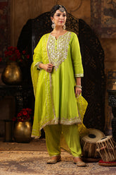 Parrot Green Color Silk Gota Patti Embroidered Anarkali Suit