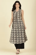 Black & Beige Cotton Printed Kurta With Palazzo