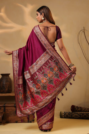 Dark Scarlet Soft Silk Kalamkari Woven Saree