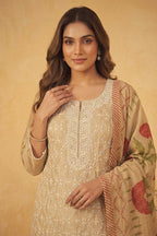 Beige Chanderi Resham And Sequins Embroidered Suit