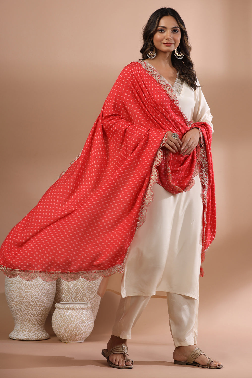 Beige Color Chanderi Cotton Suit