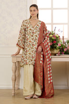 Cream Georgette Floral Resham Woven Unstitched Suit Material