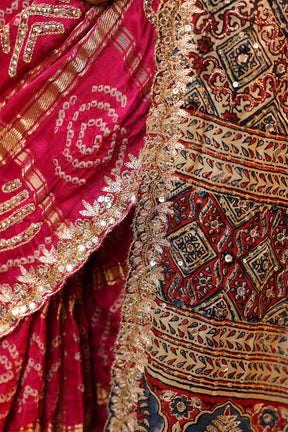Magenta Pink Pure Gharchola Gajji Silk Printed And Embroidered Saree