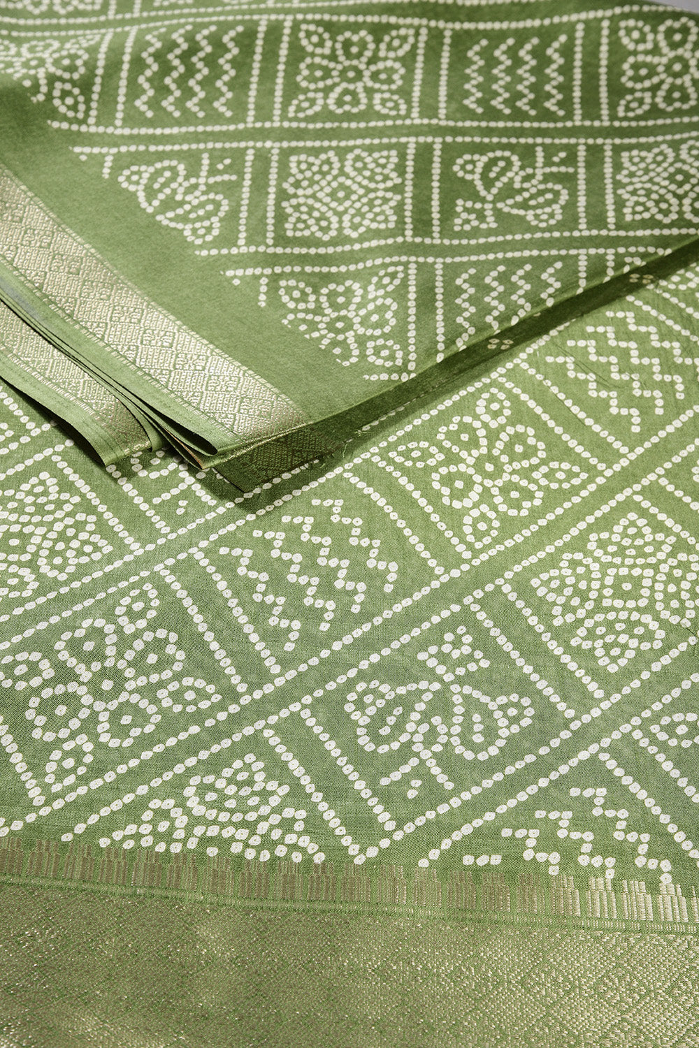 Green Color Bandhani Printed Cotton Silk Saree