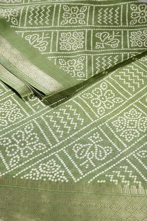 Green Color Bandhani Printed Cotton Silk Saree