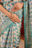 Turquoise And Beige Tussar Silk Printed Saree