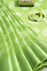 Green Color Block Printed Cotton Silk Saree
