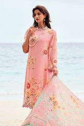 Pink Color Floral Printed Organza Tissue Suit