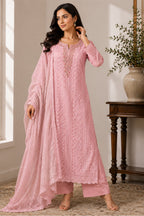 Pink Georgette Chikankari Work Unstiched Suit
