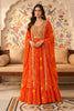 Orange Georgette Fabric Neck Embroidered & Bandhani Printed Anarkali KurtI