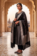 Black Banarsi Silk Woven Unstitched Suit Material
