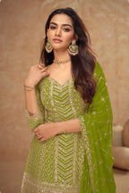 Crepe Silk Zari & Sequins Embroidered Suit With Embroidered Sharara