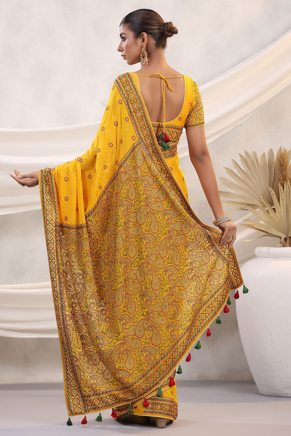 Mustard Color Embroidered Georgette Saree