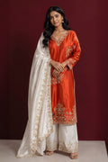 Rust Color Sequins And Cut-Dana Embroidered Suit With Pallazo