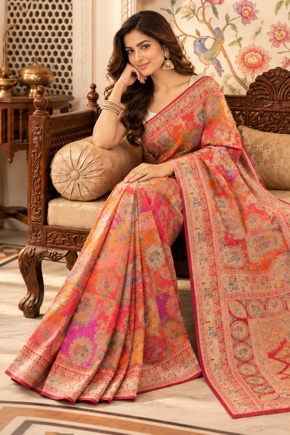 Red Position Woven Khaddi Georgette Saree