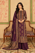 Wine Velvet Printed Unstitched Suit Material