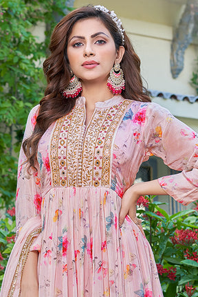 Pink Colour Crepe Printed Anarkali Kurti