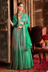 Turquoise colour Ombre Georgette Embroidered Lehenga.
