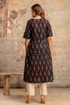 Black Cotton Printed Kurta Set