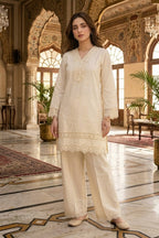 Cream Cotton Resham Embroidered And Lace Work Kurta Set