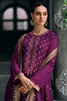 Purple Color Embroidered Organza Unstitched Suit Material