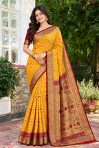 Mustard Silk Ikkat Woven Border Saree