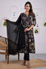 Black Floral Printed Neck-Embroidered Muslin Anarkali Suit