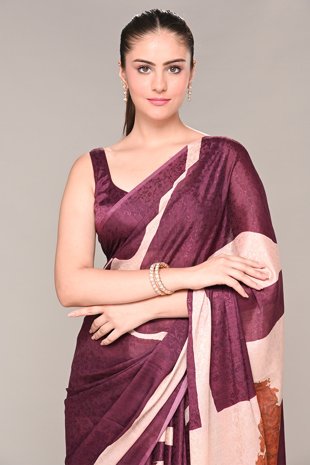Dark Scarlet Color Jacquard Silk Printed Saree