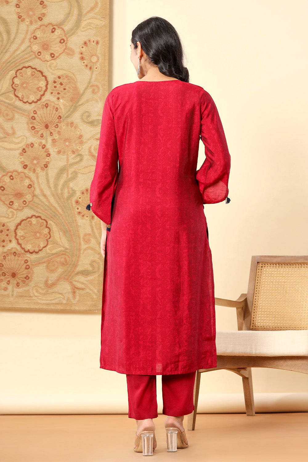 Magenta Color Muslin Printed Straight Suit