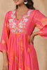 Magenta Color Muslin Printed Front Slit Kurta With Sharara