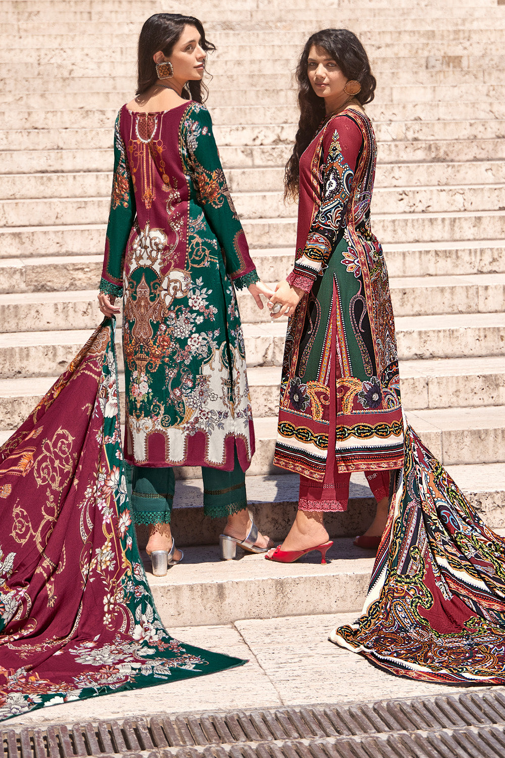 Bottle Green Color Spun Printed Unstitched Suit Material
