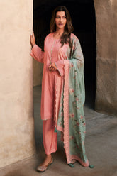 Peach Color Cotton Polka dots Printed Unstitched Suit Material