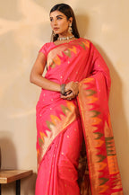 Strawberry Color Cotton Silk Woven Saree