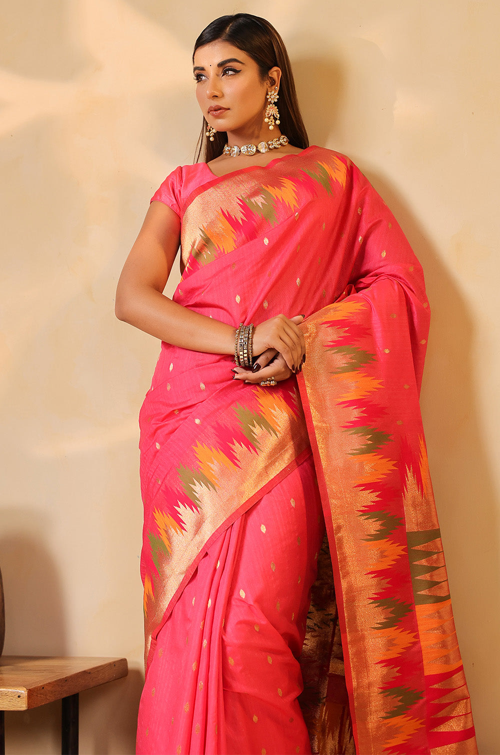 Strawberry Color Cotton Silk Woven Saree