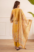Mustard Chanderi Silk Printed Straight Suit