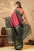 Deep Carmine Tussar Silk Floral Printed and Zari Woven Saree