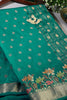Teal Blue Color Silk Resham & Zari Woven Saree