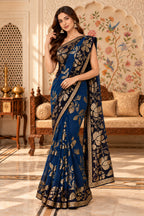 Blue Floral Sequins Embroidered Georgette Saree