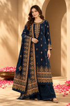 Navy Color Velvet Digital Printed Unstitched Suit Material