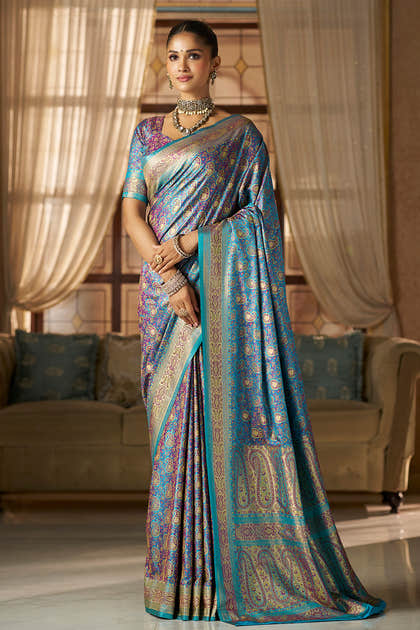 Blue Color Minakari Woven Silk Saree