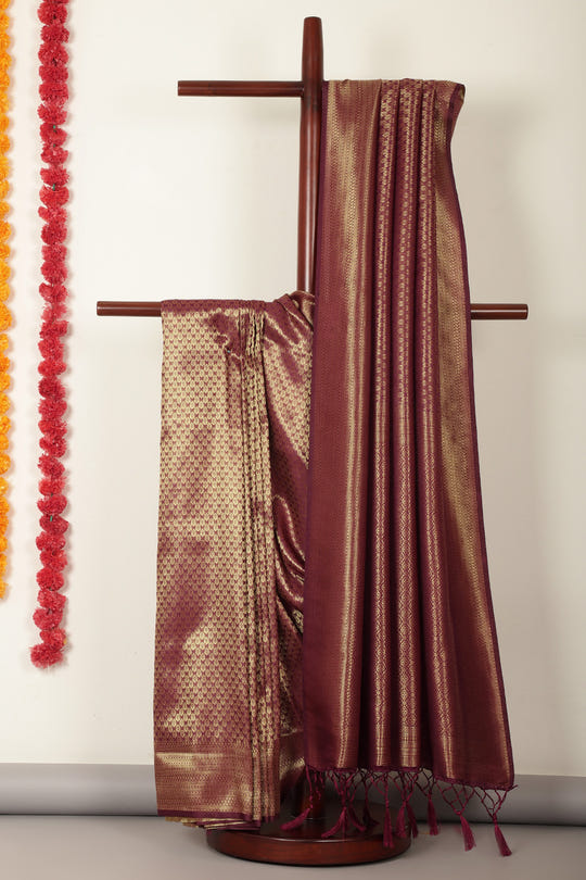 Wine Soft Silk Zari Woven Saree