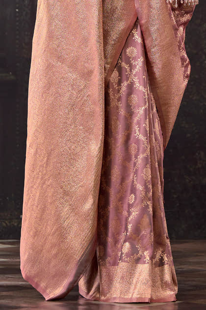 Dusty Pink Silk Banarasi Woven Saree
