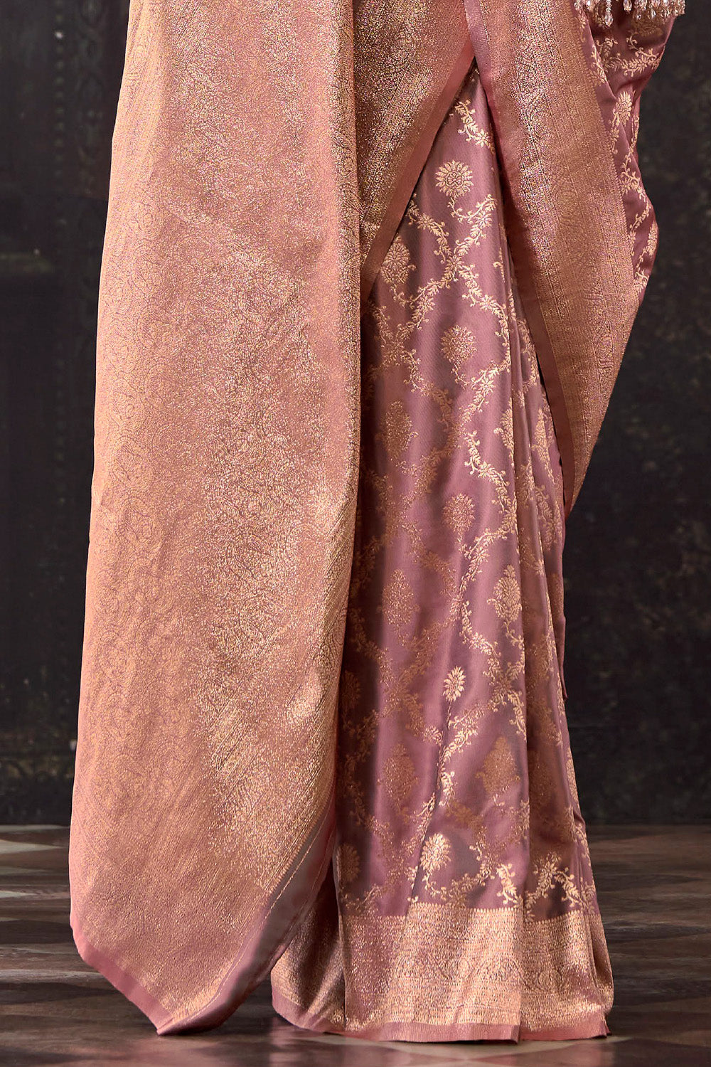 Dusty Pink Silk Banarasi Woven Saree