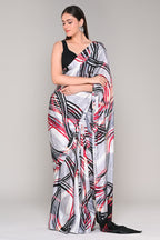 Grey Color Abstract Printed Crepe Saree