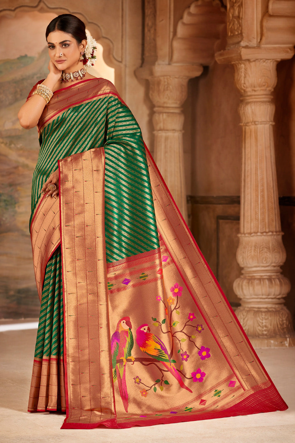 Green Color Paithani Woven Silk Saree
