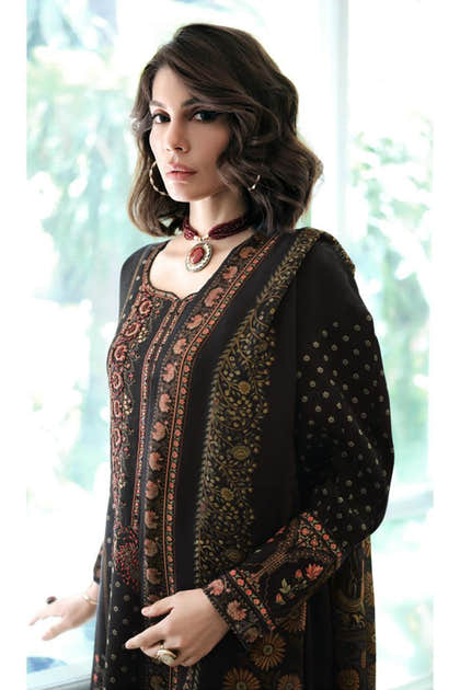 Black Cotton Silk Digital Printed Unstitched Suit Material